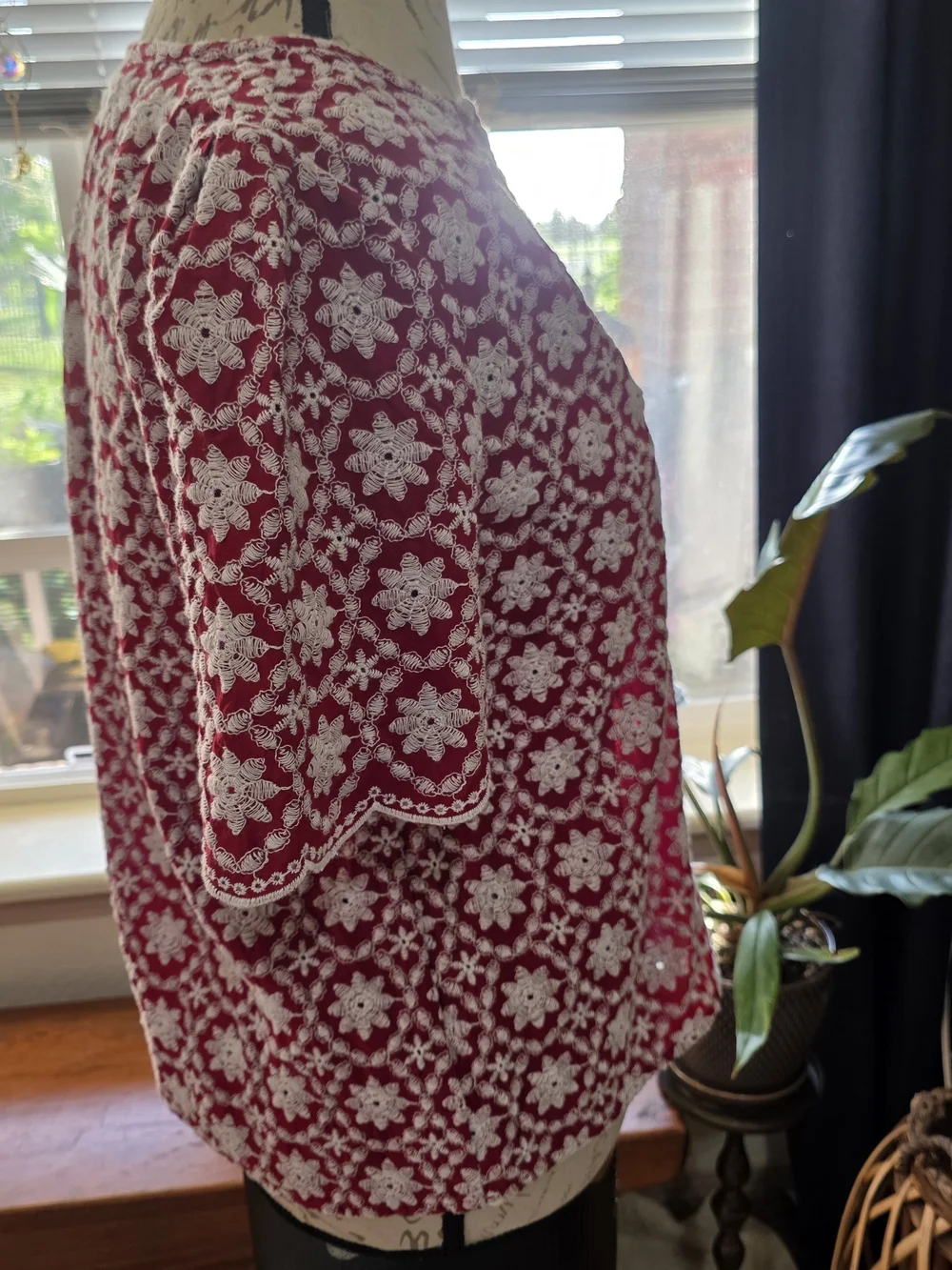 LOFT Boxy Red Floral All Over Crochet Top